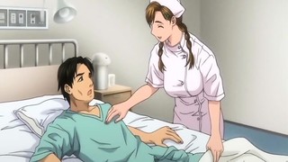 Enfermeira hentai peituda chupando pênis de paciente e cutucando quente no hospital