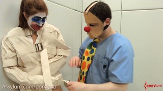 Rough anal humiliation for clown girl Rose Red