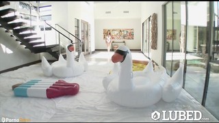 Lubed up Jill Kassidy slip and slides on big dick