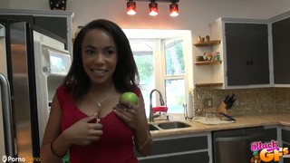 Sexy black teen gets fucked in the kitchen