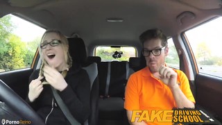 Sexy strap on fun for new big tits driver