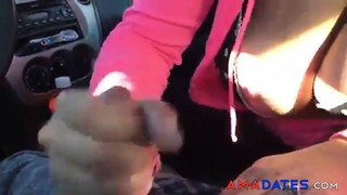Big tit slut blowjob blowjob and handjob in car