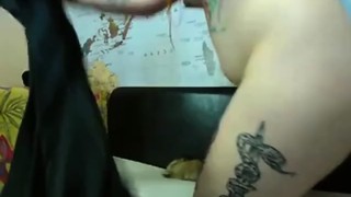 Girl with dreads and tattoo masturbation