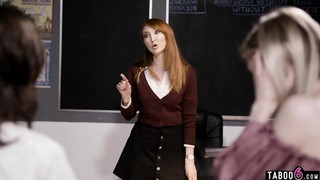 MILF teacher demands sex from teen and her stepmom