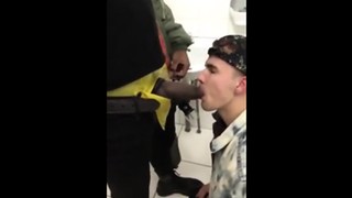 Twink drinks pee from a huge black dick.