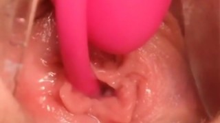Very creamy pussy reacting to a vaginal vibrator