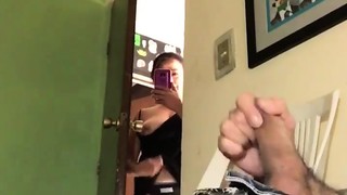 Horny aunt spies and films the nephew masturbating