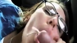 His wife eats his dick in the car while masturbating