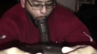 Gluttonous boy chokes on a big black dick