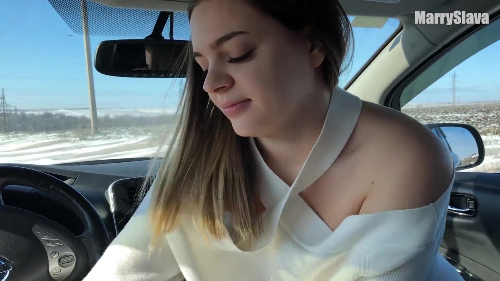 Redhead in a Car fucking and sucking