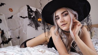 Cute witch receives facial and eats cum after sex - Eva Elfie